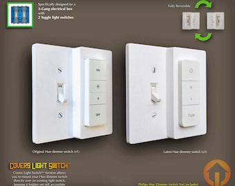 2-Gang Philips Hue Dimmer Switch Toggle Wall Plate: 3D-Printed, Reversible, Covers Light Switch