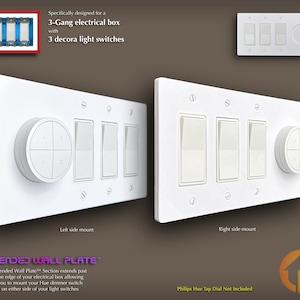 Philips Hue Tap Dial 3D-Printed 3-Gang Decora WALL PLATE - Extended Wall Plate - (3g.ext d-d-d-td)