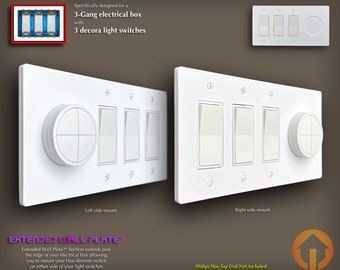 Philips Hue Tap Dial 3D-Printed 3-Gang Decora WALL PLATE - Extended Wall Plate - (3g.ext d-d-d-td)