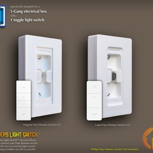 Philips Hue Dimmer Switch 3D-Printed 1-Gang Toggle WALL PLATE - Covers Light Switch - (1g.cvr (t)ds)