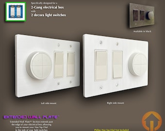 2-Gang Philips Hue Tap Switch (Tap Dial) Decora Extended Wall Plate: 3D-Printed, White or Black