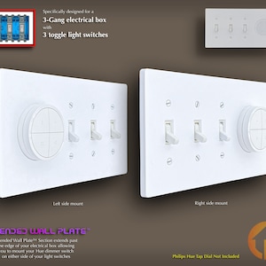 Philips Hue Tap Dial 3D-Printed 3-Gang Toggle WALL PLATE - Extended Wall Plate - (3g.ext t-t-t-td)