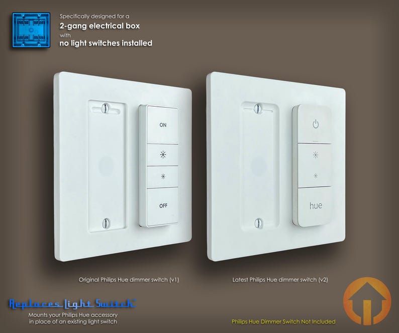 2-Gang Philips Hue Dual Dimmer Switch Wall Plate: 3D-Printed, Replaces Light Switch image 1