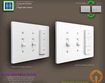 2-Gang Philips Hue Dimmer Switch Toggle Extended Wall Plate: 3D-Printed, Reversible