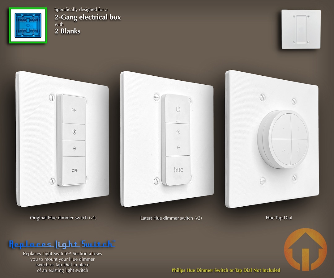 Philips Hue Dimmer Switch Tap Dial 3dprinted 2gang WALL PLATE
