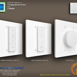 Philips Hue Dimmer Switch Tap Dial 3D-Printed 2-Gang WALL PLATE - Replaces Light Switch - (2g.rep hue/td)