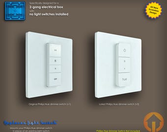 2-Gang Philips Hue Dimmer Switch Screwless Blank Wall Plate: 3D-Printed, Replaces Light Switch