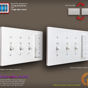 Philips Hue Dimmer Switch 3D-Printed 3-Gang Reversible Toggle WALL PLATE - Extended Wall Plate - (3g.ext t-t-t-ds)