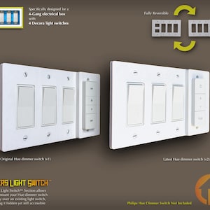 Philips Hue Dimmer Switch 3D-Printed 4-Gang Reversible Decora WALL PLATE - Covers Light Switch - (4g.cvr d-d-d-ds)