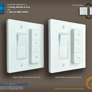 Philips Hue Dimmer Switch 3D-Printed 2-Gang Reversible Decora WALL PLATE - Replaces Light Switch - (2g.rep d-ds)