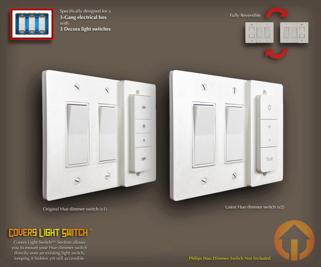 Philips Hue Dimmer Switch 3dprinted 3gang Reversible Decora WALL