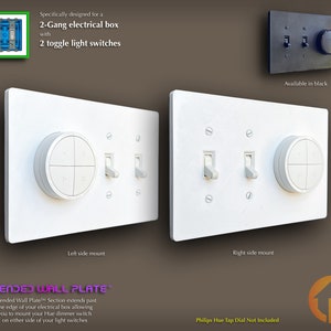 Philips Hue Tap Dial 3D-Printed 2-Gang Toggle WALL PLATE  - Extended Wall Plate - (2g.ext t-t-td)