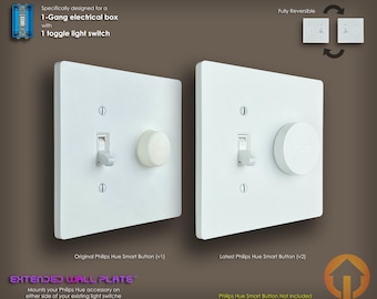 1-Gang Philips Hue Smart Button Toggle Extended Wall Plate: 3D-Printed, Reversible