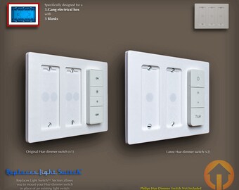 Philips Hue Dimmer Switch 3D-Printed 3-Gang WALL PLATE - Replaces Light Switch - (3g.rep hue-hue-hue)