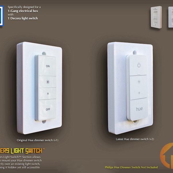Philips Hue Dimmer Switch 3D-Printed 1-Gang Decora WALL PLATE - Covers Light Switch - (1g.cvr (d)hue)
