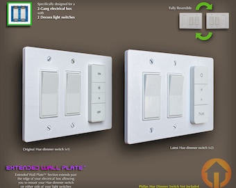 2-Gang Philips Hue Dimmer Switch Decora Extended Wall Plate: 3D-Printed, Reversible