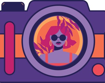 Fashion photography - Digital file - emoji, photo badge, pin, patch , portrait, camera