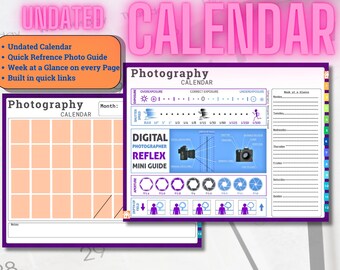 Photography Calendar, Undated Planner, Photo Reference Guide (Digital Download)
