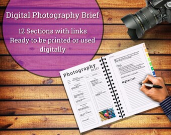 Minimalist Photography Creative Brief. Printable, IPad, Tablet, Android, Adobe, Daily, Weekly tool Sizes A3, A4, and US Letter