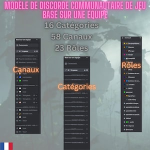 Könnte beinhalten: Eine Discord-Servervorlage für eine Gaming-Community, die auf einem Team basiert. Die Vorlage umfasst 16 Kategorien, 58 Kanäle und 23 Rollen. Die Kategorien umfassen "Call of Duty", "Spielversuche", "Anrufe im Duo", "Anrufe im Trio", "Anrufe im Squad", "Zusammenarbeit", "Epische Momente", "Soziales Netzwerk", "Team", "Content Creators", "Admin" und "Vorschläge". Die Rollen umfassen "Besitzer", "Sponsor", "Manager", "Team", "Wettbewerbsfähig", "Ninja", "Content Creator", "Streamer", "Content Creator", "Mitglied", "Bots", "Spammer", "Grafikdesigner", "Call of Duty", "Angriffsspezialist", "Verteidigungsspezialist", "Supportspezialist", "Spezialisierungsspezialist", "Valkyrie", "Überprüfen", "Sackgasse" und "Jeder".
