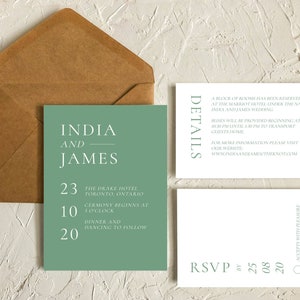 Minimalist Wedding Invitation Set | Green Wedding Invitations | Custom Color Wedding Invitations | Wedding Invitation Suite | Modern Wedding