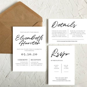 Minimalist Wedding Invitation Set | Modern Wedding Invitation Set | Modern Calligraphy Wedding Invitations | Custom Wedding Invitation Set