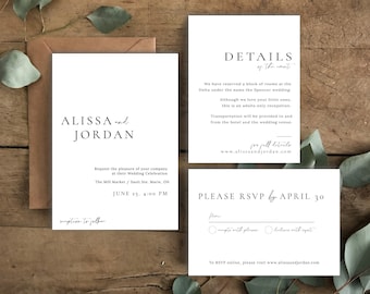 Minimalist Wedding Invitation Set | Modern Wedding Invitation Set | Modern Calligraphy Wedding Invitations | Custom Minimal Wedding Invites