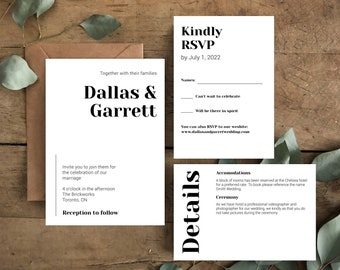 Minimalist Wedding Invitation Set | Modern Wedding Invitation Suite | Modern Minimalist Invitations | Custom Modern Wedding Invitation Set