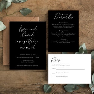 Black Wedding Invitation Set | Modern Minimalist Wedding Invitations | Wedding Invitation Suite | Custom Minimalist Wedding Invitation Set