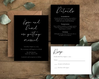 Black Wedding Invitation Set | Modern Minimalist Wedding Invitations | Wedding Invitation Suite | Custom Minimalist Wedding Invitation Set