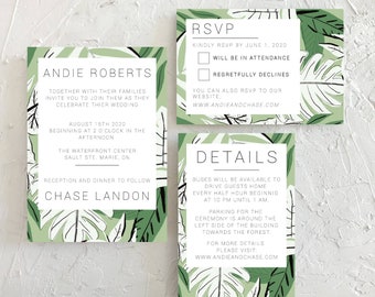 Tropical Wedding Invitation Set | Green Wedding Invitation Set | Wedding Invitation Suite | Plant Themed Wedding Invitation | Modern Wedding