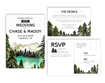 Mountain Watercolor Wedding Invitations | Mountain Wedding | Mountain Wedding Invitation Suite | Wedding Invitation Set | Watercolor Invites