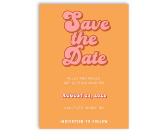 Retro Wedding Save the Date Card | Orange Wedding Save the Date Card | Groovy Wedding Save the Date Card | 70s Wedding Save the Date Card