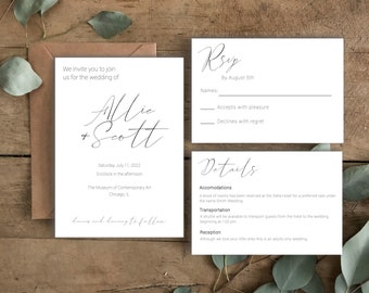 Minimalist Wedding Invitation Set | Modern Wedding Invitation Set | Modern Calligraphy Wedding Invitations | Custom Wedding Invitation Set