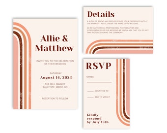 Retro Wedding Invitation Set | Vintage Wedding Invitation Set | Terracotta Wedding Invitations | Desert Wedding Invitations | Boho Invites