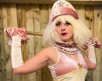 Vintage pink velvet Circus collar and Cuff set