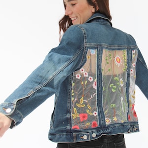 Medium Create your own unique denim and lace jacket, one of a kind, made to order, jean jacket, unique gift