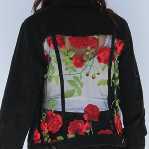 Small create your own black denim and lace jacket, one of a kind, made to order, jean jacket, gift for mom, gift for sister, gift for friend