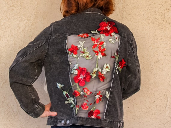 Lace Jean Jacket Upcycled Denim 
