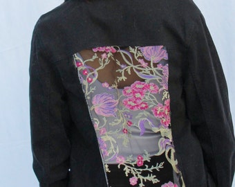 XL, create your own black denim and lace jacket, one of a kind, made to order, jean jacket, gift for mom, gift for sister