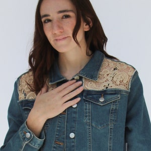 Small Create your own unique denim and lace jacket, made to order, jean jacket, gift for mom, gift for sister, gift for friend