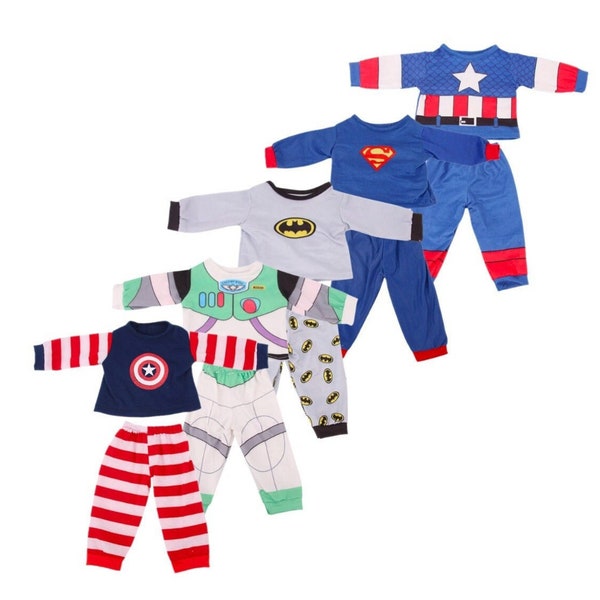 Doll Clothes Superhero Pyjamas for American Boy and Girl Dolls Our Generation Cabbage Patch Kids Doll Clothing Small Reborn Dolls