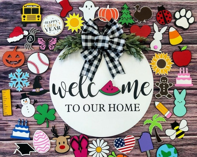 Welcome to the World Embroidered Door Hanger (Blue) - Two's Company main image 1