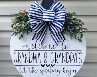 Front Door Decor | Grandparents Sign | Welcome To Grandma And Grandpa's House | Front Door Sign | Grandparents Wreath | Grandparents Gift