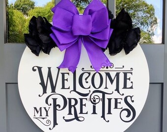 Halloween Front Door Decor | Halloween Door Hanger | Welcome My Pretties | Halloween Wreath | Fall Wreath | Home Decor | Housewarming Gift