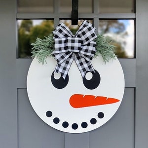 Snowman Front Door Wreath | Winter Welcome Door Hanger | Winter Wreath | Let it Snow | Snowman Face Sign | Winter Porch Decor | Winter Sign