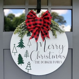 Christmas Door Decor | Personalized Christmas Sign | Last Name Sign | Merry Christmas Door Sign | Christmas Wreath | Christmas Door Hanger