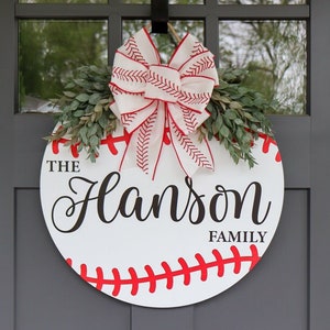 Baseball Front Door Wreath | Baseball Welcome Sign | Family Name Sign | Welcome Door Hanger | Baseball Family Name Sign | Personalized Name