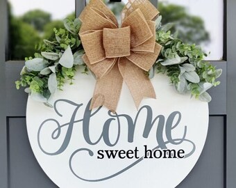 Decoração para porta de entrada | Lar Doce Lar | Suporte para porta | Guirlanda para porta de entrada | Guirlanda para o ano todo | Placa para porta de entrada | Placa de boas-vindas