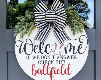 Baseball Front Door Wreath | If We Don't Answer We're At The Ballfield | Porch Decor | Baseball Welcome Sign | Spring Wreath | Door Hanger